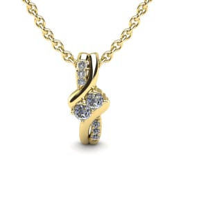 1/4 Carat Natural Two Stone Two Diamond Knot Necklace In 14K Yellow Gold