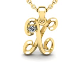 Letter X Natural Diamond Initial Necklace In 14 Karat Yellow Gold With Free Chain