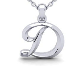 Letter D Swirly Initial Necklace In Sterling Silver With Free 18 Inch Cable Chain