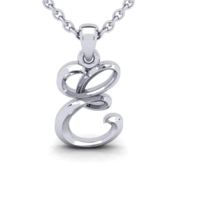 Letter E Swirly Initial Necklace In Sterling Silver With Free 18 Inch Cable Chain