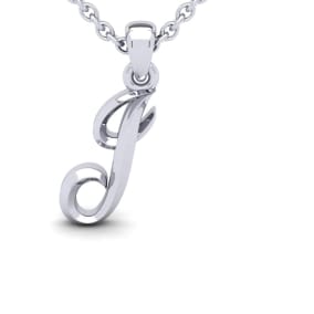 Letter J Swirly Initial Necklace In Sterling Silver With Free 18 Inch Cable Chain