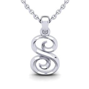 Letter S Swirly Initial Necklace In Sterling Silver With Free 18 Inch Cable Chain