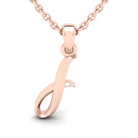 Letter I Swirly Initial Necklace In Heavy 14K Rose Gold With Free 18 Inch Cable Chain