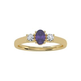 1/2 Carat Oval Shape Amethyst and Two Diamond Ring In 14 Karat Yellow Gold