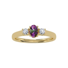 3/4 Carat Oval Shape Mystic Topaz Ring With Two Diamonds In 14 Karat Yellow Gold