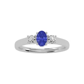 3/4 Carat Oval Shape Tanzanite and Two Diamond Ring In 14 Karat White Gold