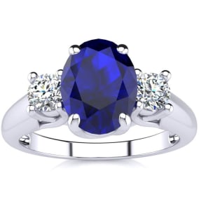 Beautiful Blue Sapphire and Diamond Ring In 14 Karat White Gold