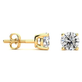 1 Carat Natural Diamond Stud Earrings In 14 Karat Yellow Gold