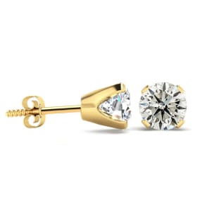 2 Carat Natural Diamond Stud Earrings In 14 Karat Yellow Gold. Very Shiny And Gorgeous. Upgraded Quality For 2023!