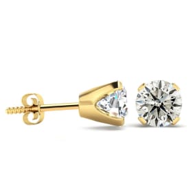 2 Carat Natural Diamond Stud Earrings In 14 Karat Yellow Gold. Very Shiny And Gorgeous. Upgraded Quality!