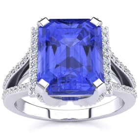 4 Carat Tanzanite and Halo Diamond Ring In 14 Karat White Gold
