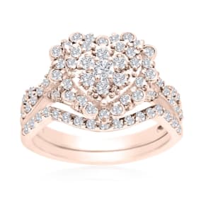 1 Carat Heart Halo Diamond Bridal Set in 14 Karat Rose Gold
