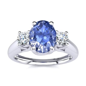 1.15 Carat Oval Shape Tanzanite and Two Diamond Ring In 14 Karat White Gold