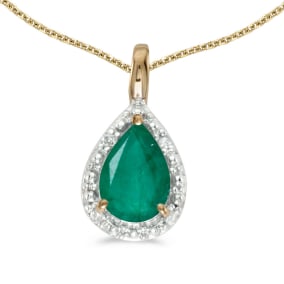 Estate Jewelry 14k Yellow Gold Pear Emerald Pendant with 18" Chain
