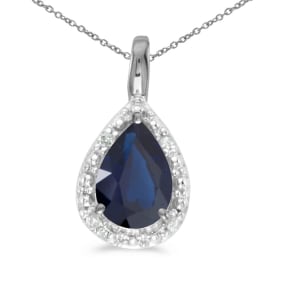 Estate Jewelry 14k White Gold Pear Sapphire Pendant with 18" Chain

