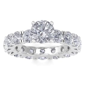 14 Karat White Gold 4 3/4 Carat Natural Diamond Eternity Engagement Ring With 1 1/2 Carat Natural Round Brilliant Center, Ring Size 4
