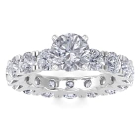 14 Karat White Gold 4 3/4 Carat Diamond Eternity Engagement Ring With 1 1/2 Carat Round Brilliant Center, Ring Size 4