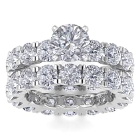 14 Karat White Gold 8 1/2 Carat Natural Diamond Eternity Engagement Ring With Matching Band
, Ring Size 4