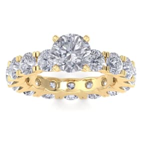 14 Karat Yellow Gold 5 Carat Natural Diamond Eternity Engagement Ring With 1 1/2 Carat Natural Round Brilliant Center, Ring Size 6.5