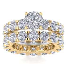 14 Karat Yellow Gold 8 1/2 Carat Diamond Eternity Engagement Ring With Matching Band, Ring Size 4