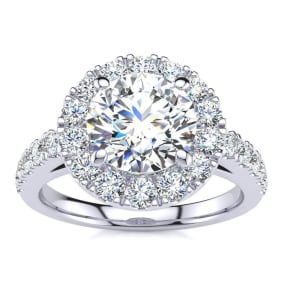 14 Karat White Gold 2 1/4 Carat Natural Classic Round Halo Diamond Engagement Ring