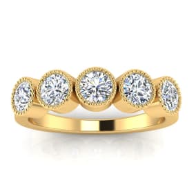Estate Jewelry 1 Carat Five Diamond Bezel Set Band in 14 Karat Yellow Gold, size 8