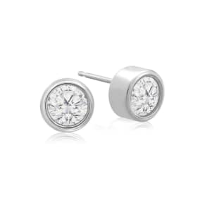 3/4 Carat Natural Bezel Set Diamond Stud Earrings Crafted In 14 Karat White Gold