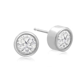 1 Carat Natural Bezel Set Diamond Stud Earrings Crafted In 14 Karat White Gold
