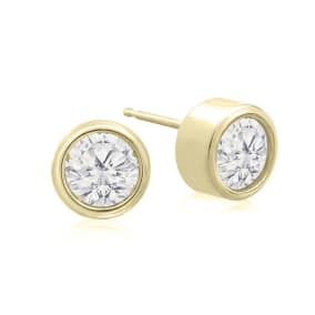1 1/3 Carat Natural Bezel Set Diamond Stud Earrings Crafted In 14 Karat Yellow Gold