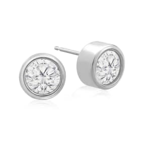 1 1/2 Carat Natural Bezel Set Diamond Stud Earrings Crafted In 14 Karat White Gold