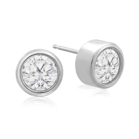 2 Carat Natural Bezel Set Diamond Stud Earrings Crafted In 14 Karat White Gold