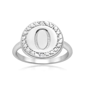 "O" Initial Diamond Pinkie Ring In Sterling Silver
