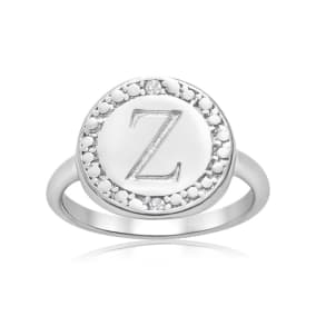 "Z" Initial Diamond Pinkie Ring In Sterling Silver
