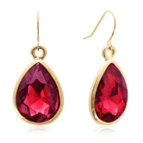 18 Carat Pear Shape Ruby Red Crystal Earrings, Gold Overlay