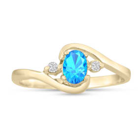 1/2ct Blue Topaz and Diamond Ring In 14K Yellow Gold

