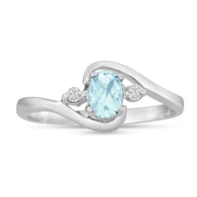 1/2ct Aquamarine and Diamond Ring In 14K White Gold
