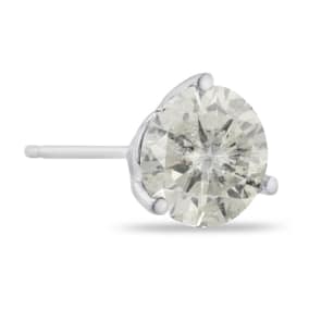 1 Carat Natural Round Shape Single Diamond Stud Earring In 14 Karat White Gold, Martini Setting