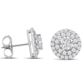 14K White Gold 3 Carat Diamond Halo Stud Earrings