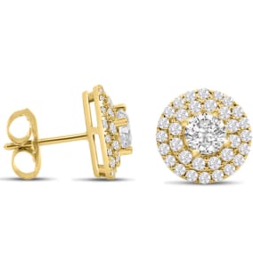 14K Yellow Gold 3 Carat Diamond Halo Stud Earrings