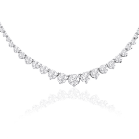Graduated 10 Carat Natural Diamond Tennis Necklace In 14 Karat White Gold, 17 Inches