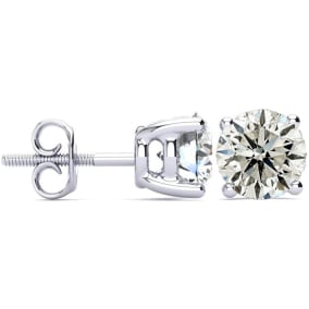 3 Carat Natural Diamond Stud Earrings In 14 Karat White Gold