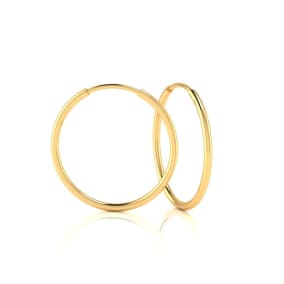 TINY 14 Karat Yellow Gold Polish Finished 16mm Classic Hoop Earrings With Hidden Snap Backs 