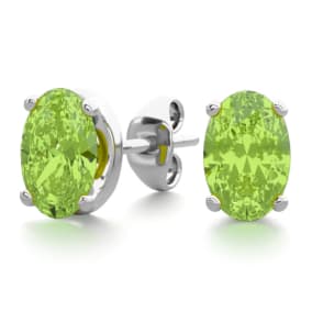 1 Carat Oval Shape Peridot Stud Earrings In Sterling Silver

