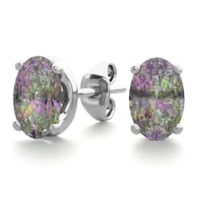 1 Carat Oval Shape Mystic Topaz Stud Earrings In Sterling Silver