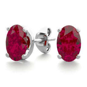 1 Carat Oval Shape Ruby Stud Earrings In Sterling Silver