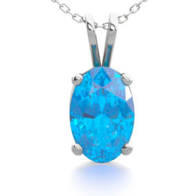 1/2 Carat Oval Shape Blue Topaz Necklace In Sterling Silver, 18 Inches