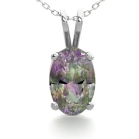 1/2 Carat Oval Shape Mystic Topaz Necklace In Sterling Silver, 18 Inches