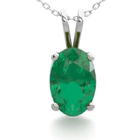 1/2 Carat Oval Shape Emerald Necklaces In Sterling Silver, 18 Inch Chain