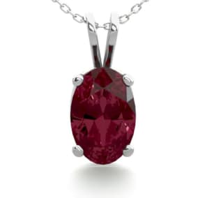 1/2 Carat Oval Shape Garnet Necklace In Sterling Silver, 18 Inches

