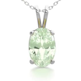 1/2 Carat Oval Shape Green Amethyst Necklace In Sterling Silver, 18 Inches